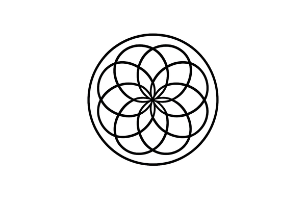 Black geometric flower pattern on a white background