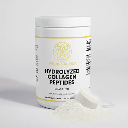 Container of Wellness Dhama Hydrolyzed Collagen Peptides on a light gray background