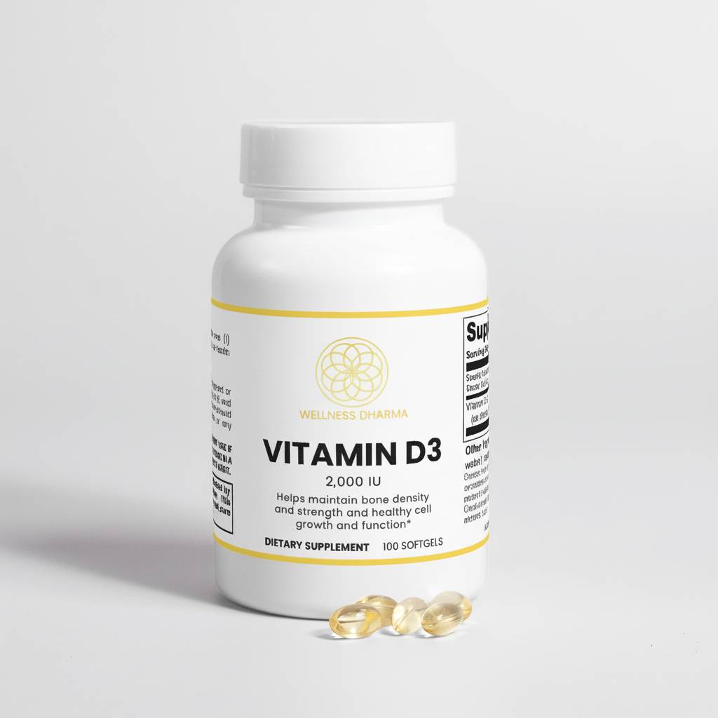Vitamin D3 supplement bottle with label on a white background