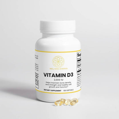 Vitamin D3 supplement bottle with label on a white background