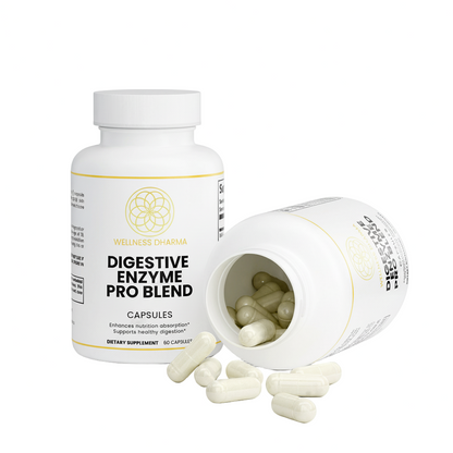 White bottle of Digestive Enzyme Pro Blend with open lid on a white background