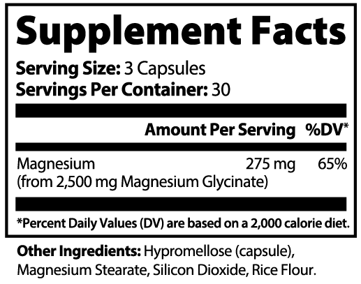 Supplement facts label with magnified text